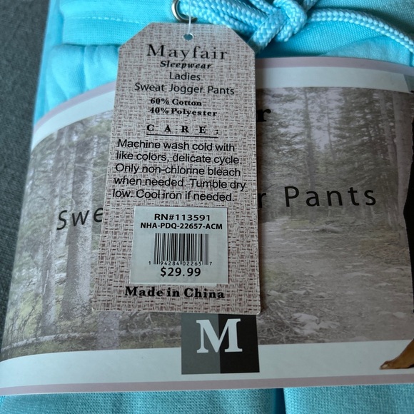 New Sky Blue Mayfair Ladies Sweat Jogger Pants Size:Medium - Picture 2 of 3